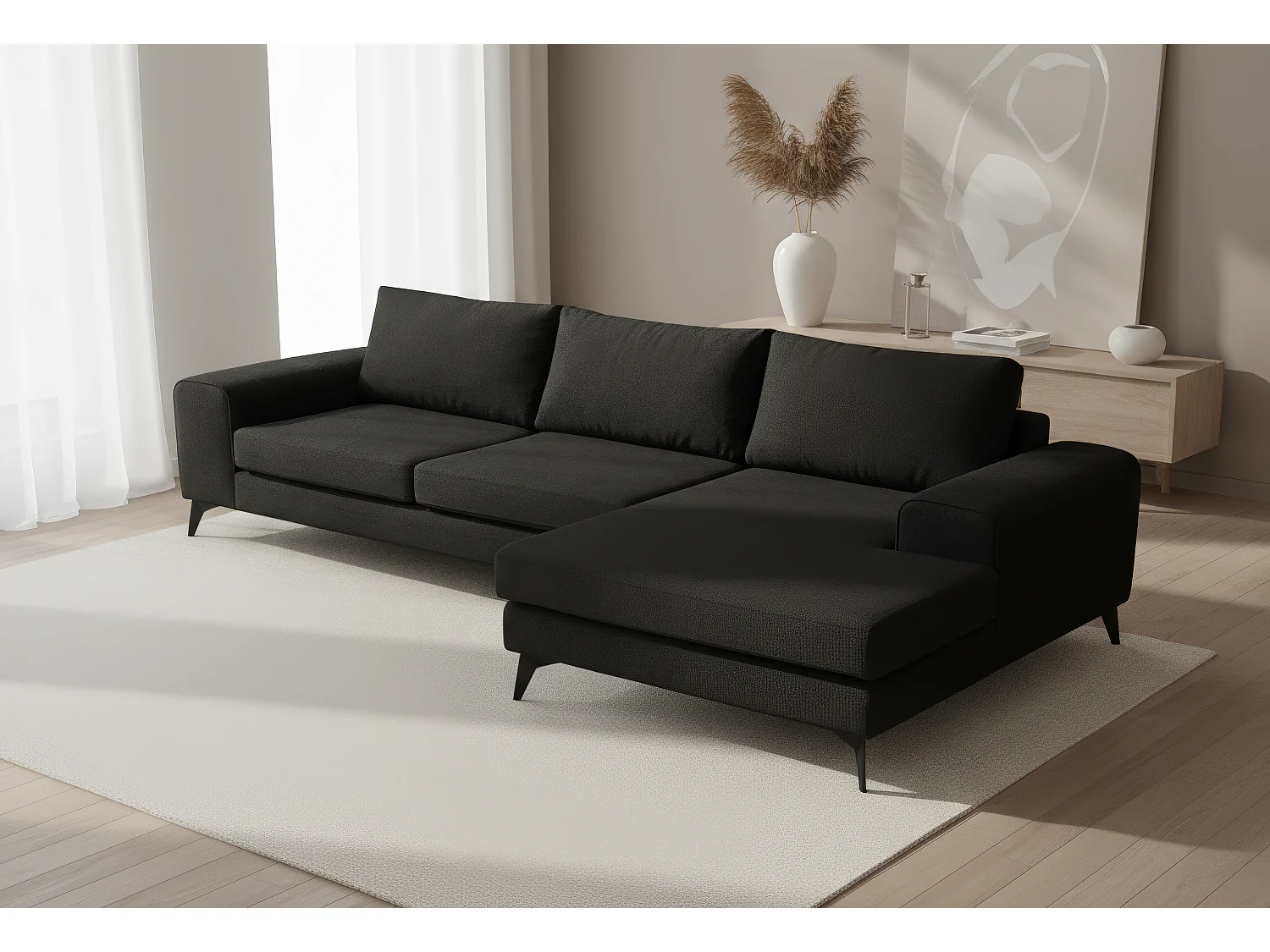 Venice Basket Weave Corner Sofa Right Facing in Black