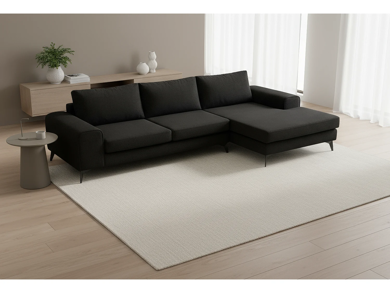 Venice Basket Weave Corner Sofa Right Facing in Black