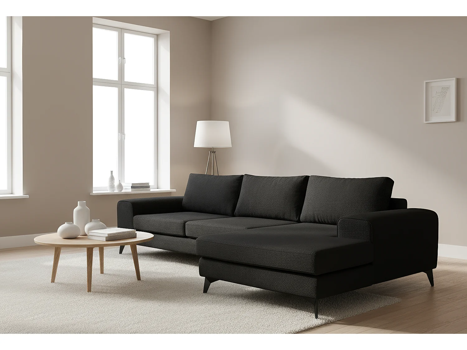 Venice Basket Weave Corner Sofa Right Facing in Black