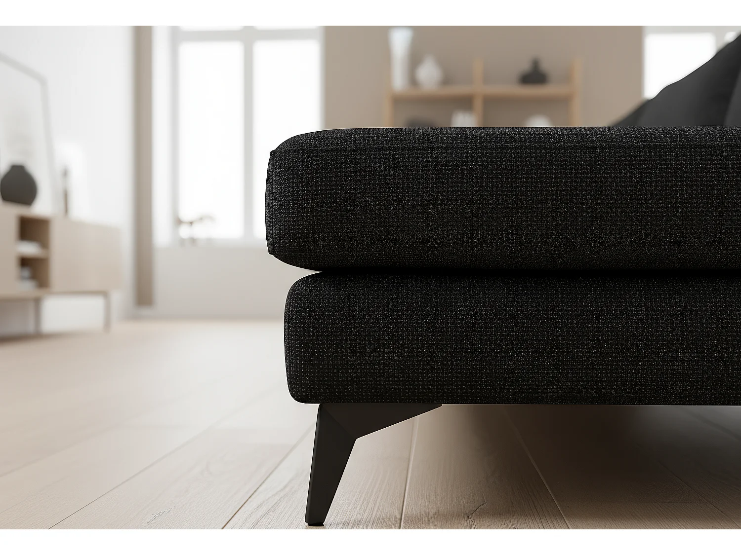 Venice Basket Weave Corner Sofa Right Facing in Black