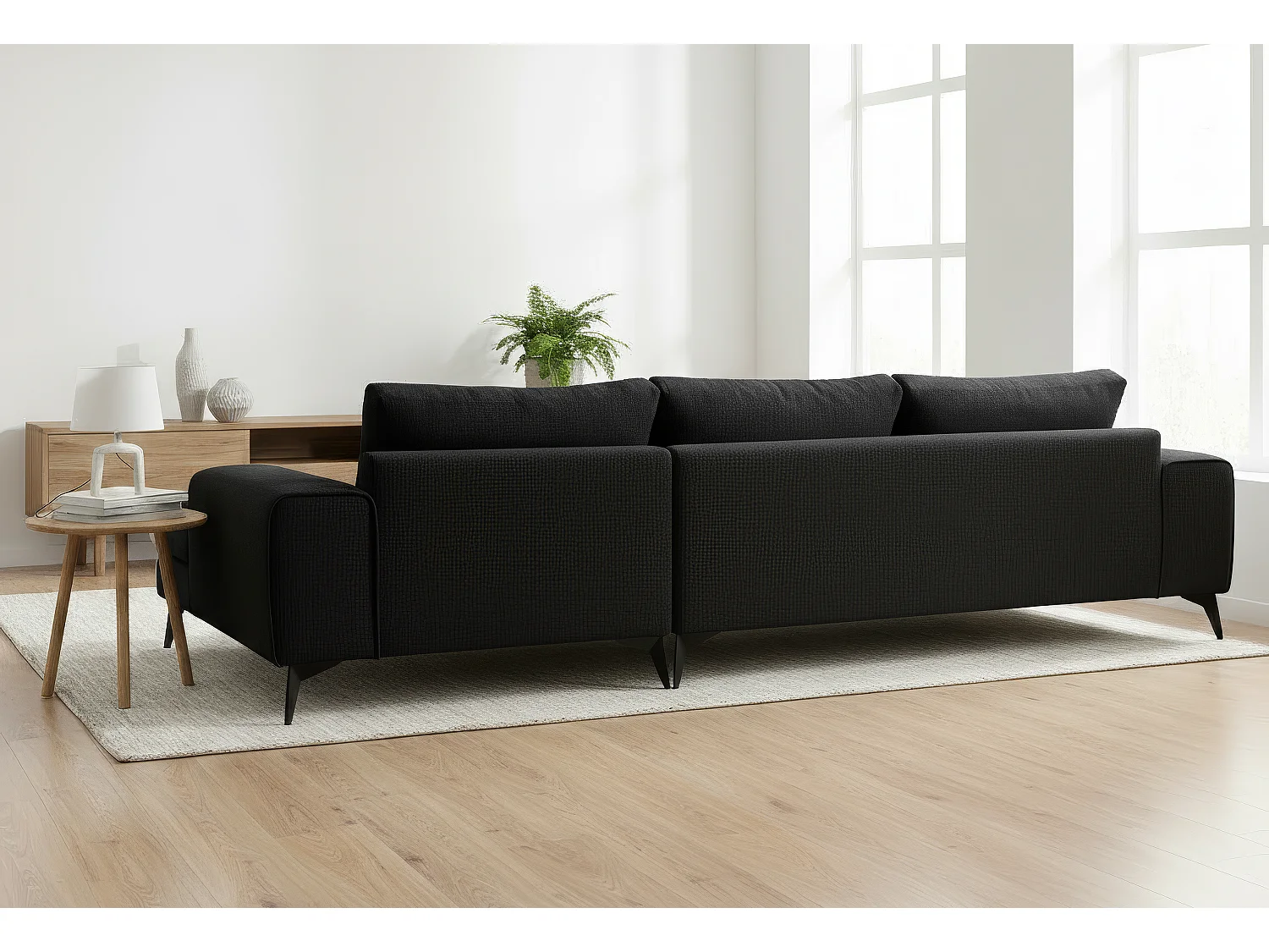 Venice Basket Weave Corner Sofa Right Facing in Black