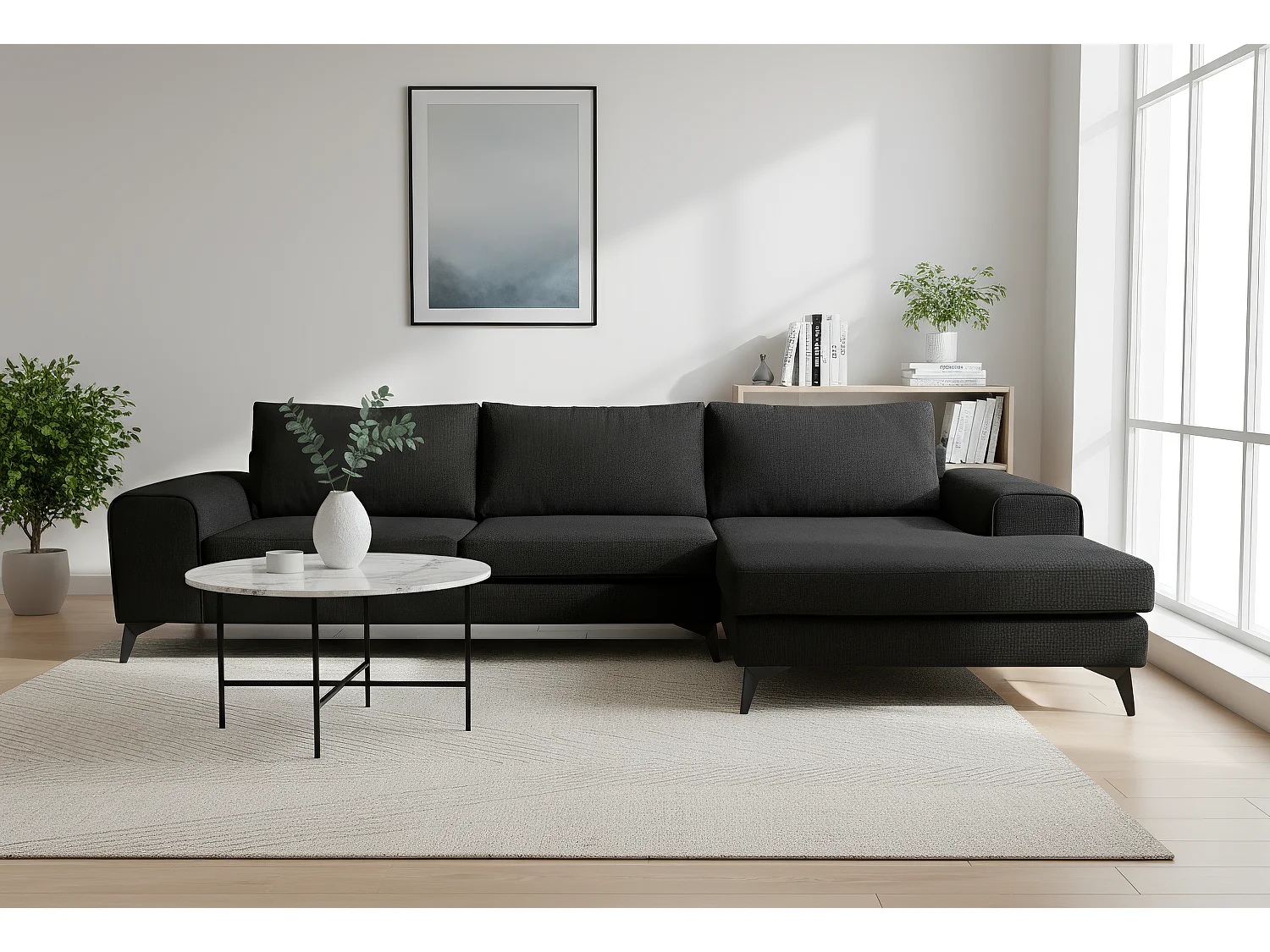 Venice Basket Weave Corner Sofa Right Facing in Black