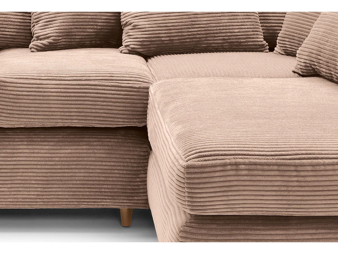 Jumbo Cord Fabric Corner Sofa with Scatter Cushions Right Facing Brown