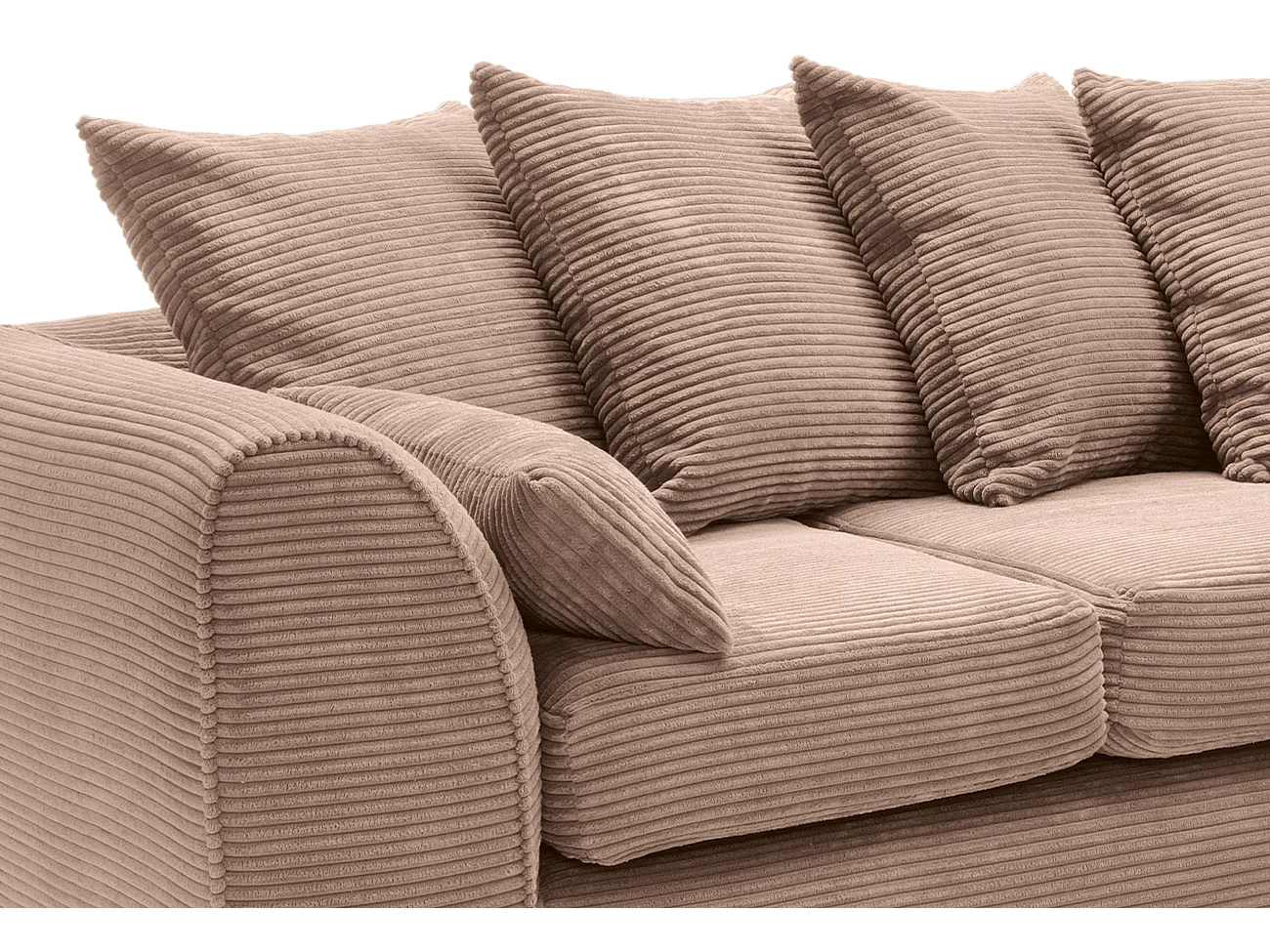 Jumbo Cord Fabric Corner Sofa with Scatter Cushions Right Facing Brown