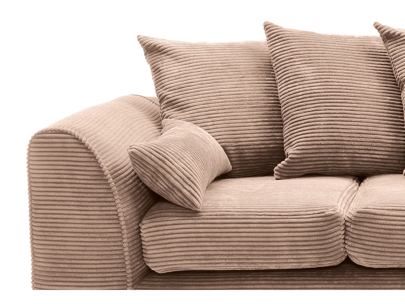 Jumbo Cord Fabric Corner Sofa with Scatter Cushions Right Facing Brown