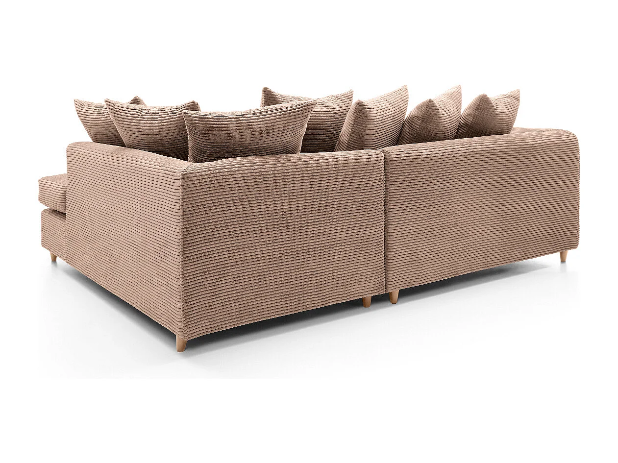 Jumbo Cord Fabric Corner Sofa with Scatter Cushions Right Facing Brown