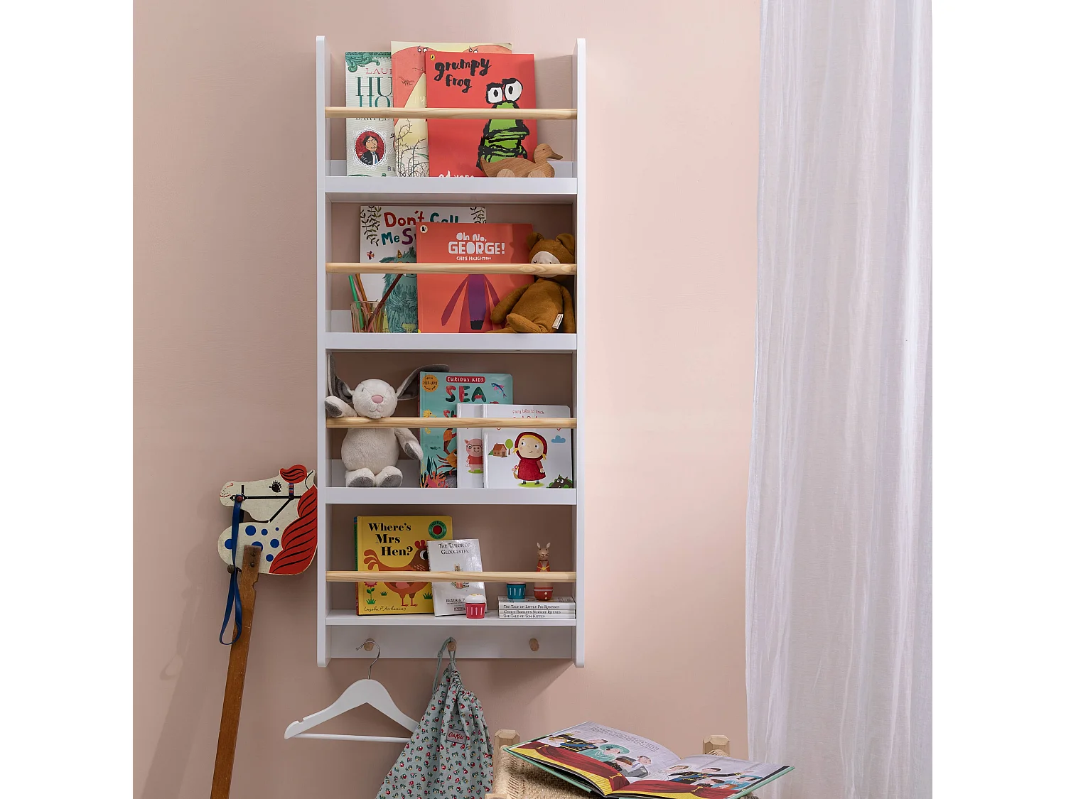 Elene Display 3 Tier Shelf Bookcase Wall Mounted & Coathook