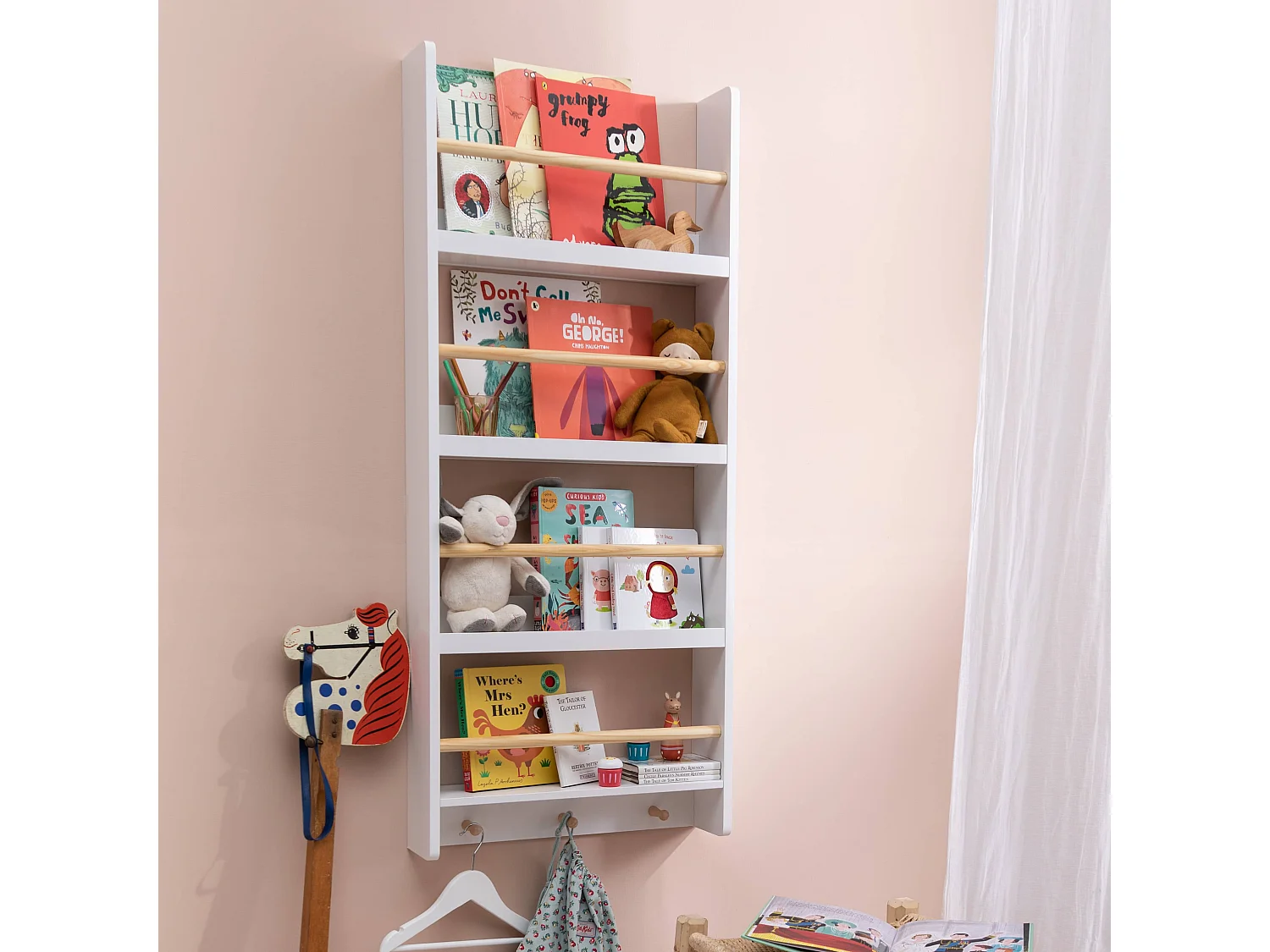 Elene Display 3 Tier Shelf Bookcase Wall Mounted & Coathook
