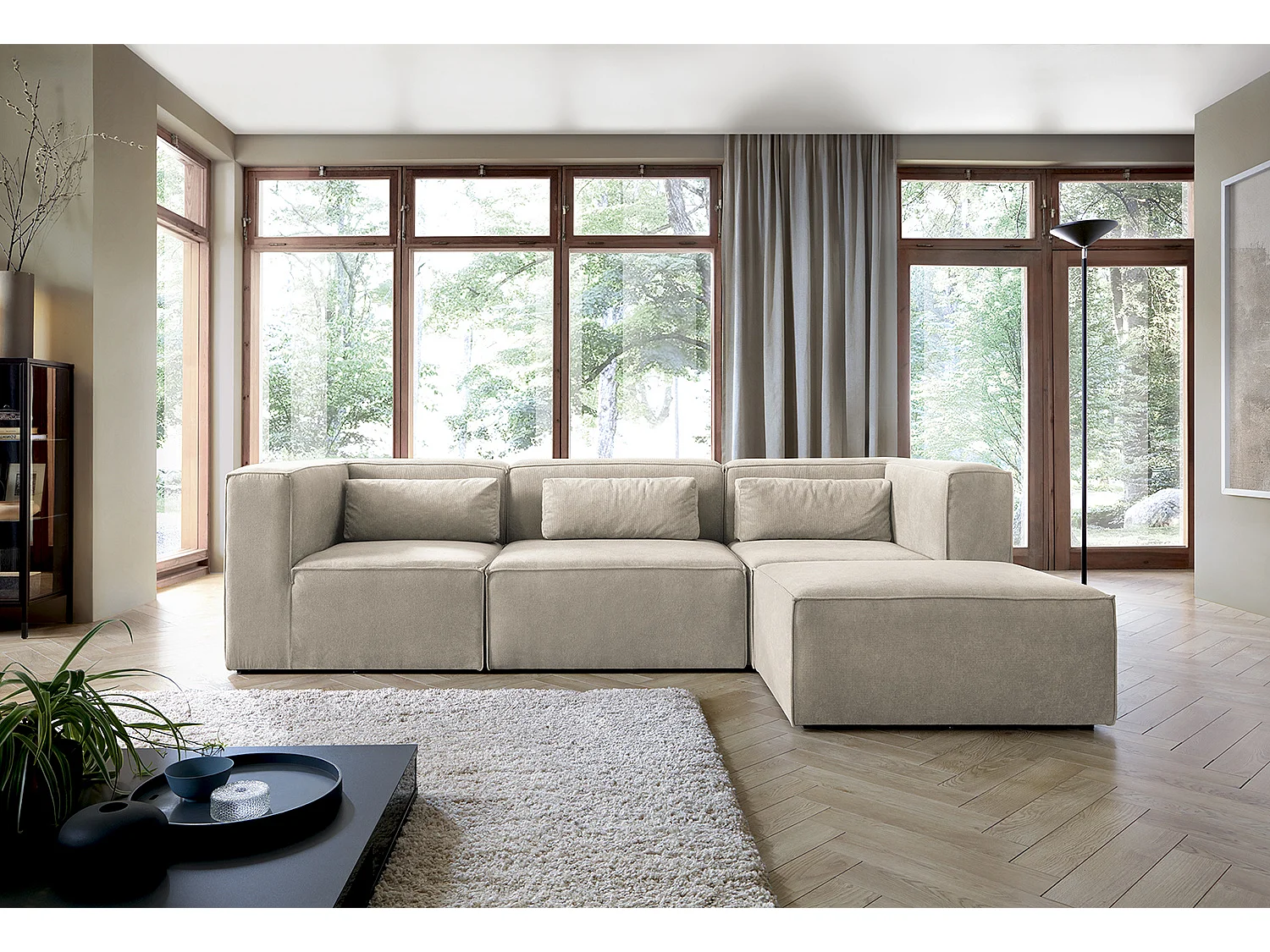 Doris Reversible Corner Sofa in Beige with High-Density Foam