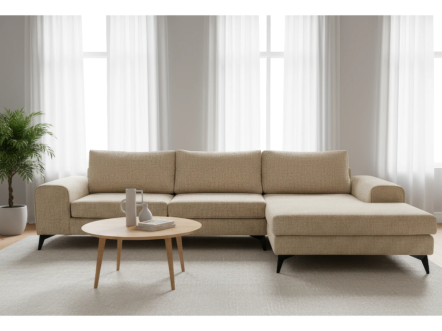 Venice Basket Weave Corner Sofa Right Facing in Cream