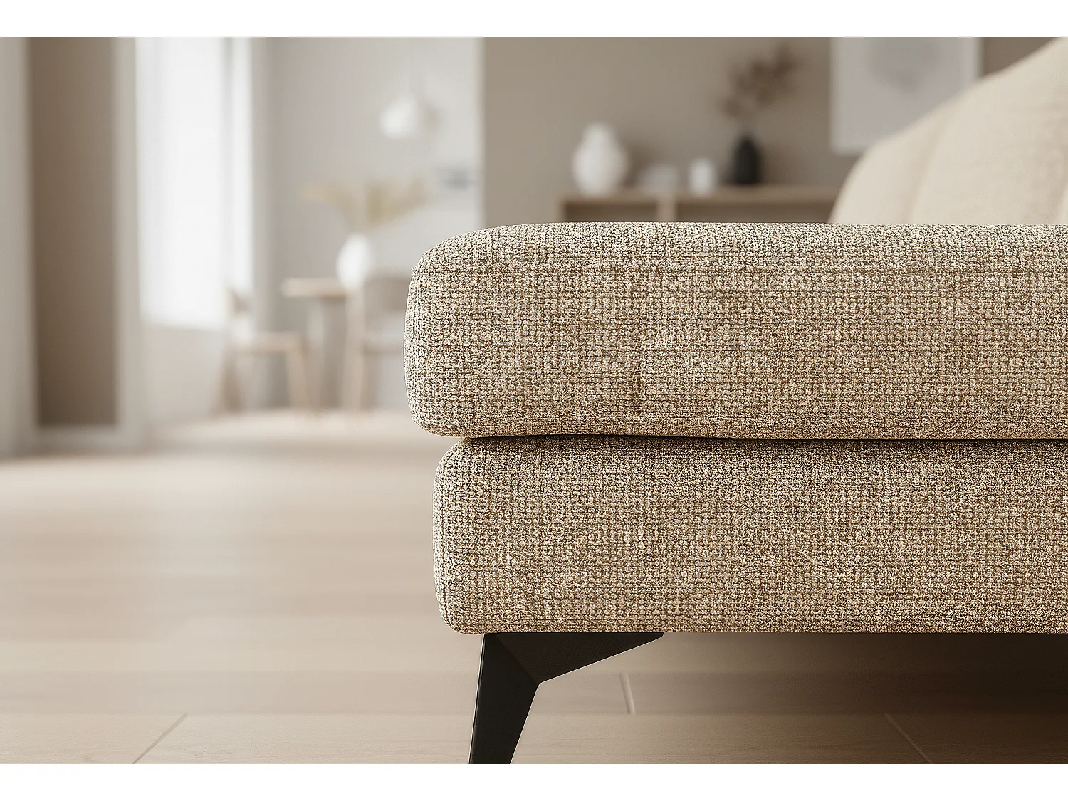 Venice Basket Weave Corner Sofa Right Facing in Cream