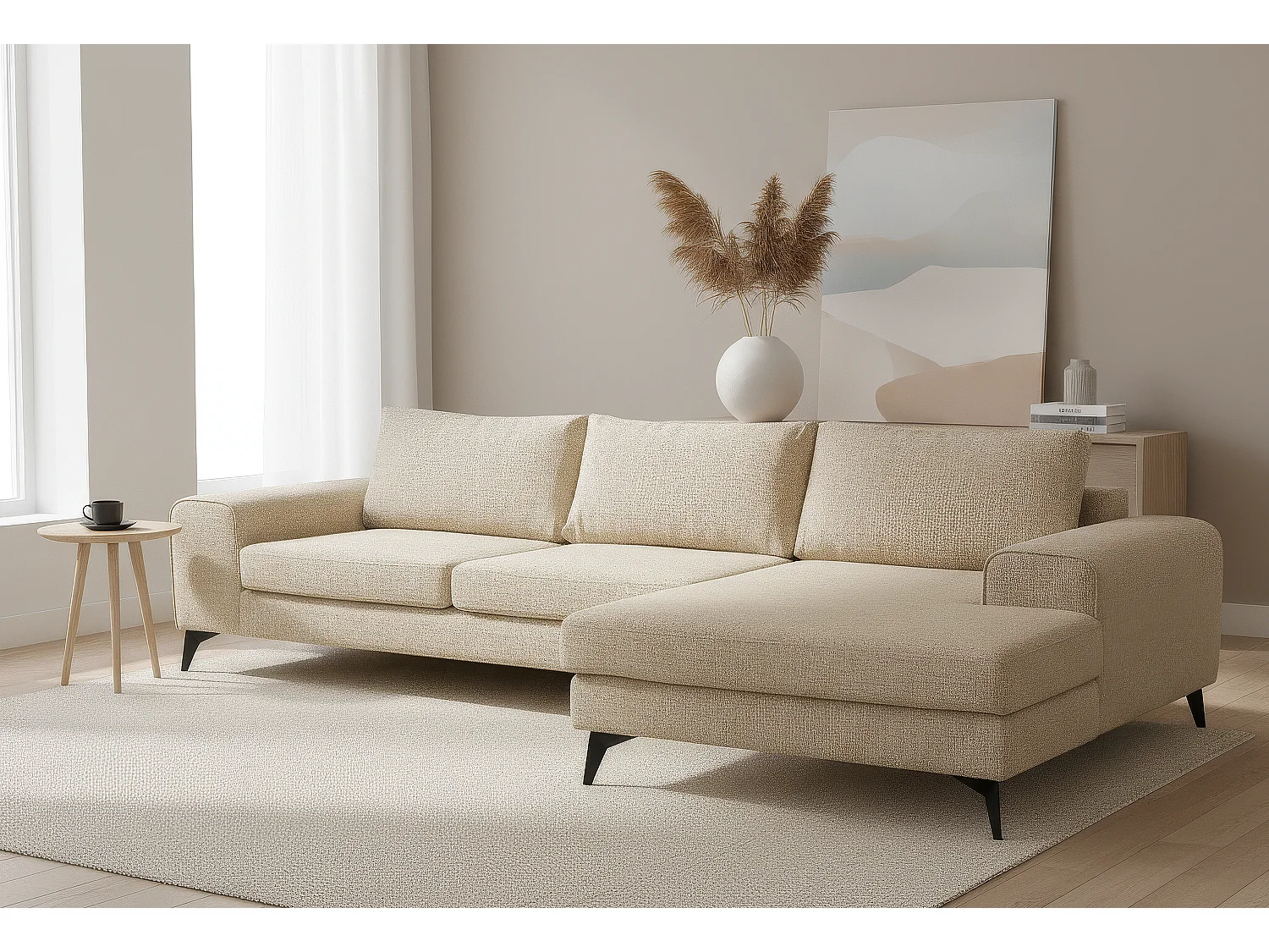 Venice Basket Weave Corner Sofa Right Facing in Cream