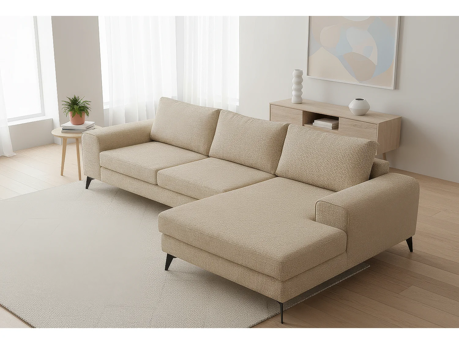 Venice Basket Weave Corner Sofa Right Facing in Cream