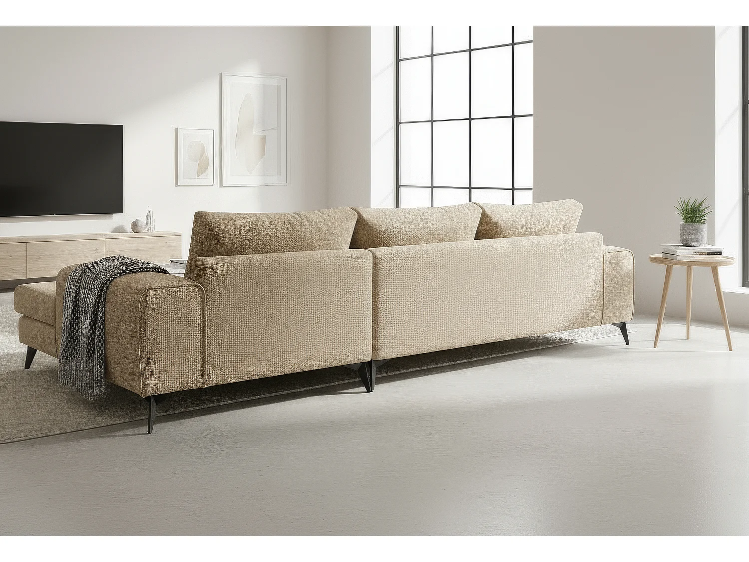 Venice Basket Weave Corner Sofa Right Facing in Cream