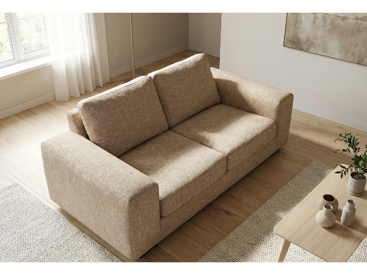 Boston Basket Weave 3 Seater Sofa in Beige