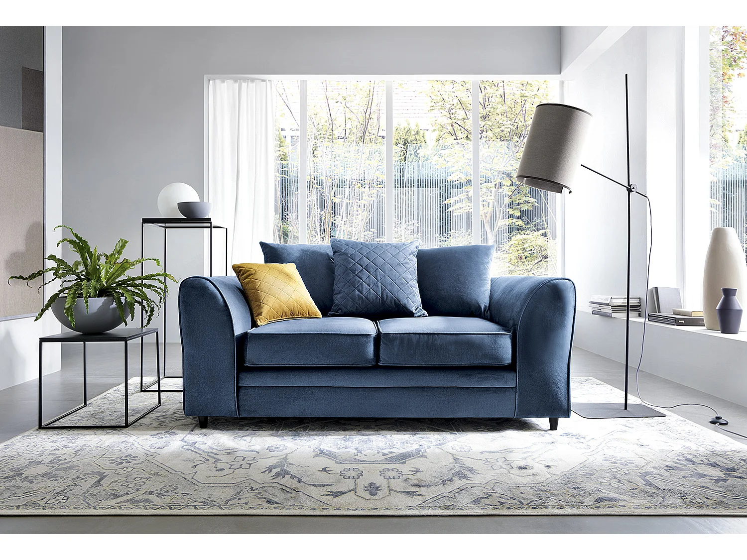 Chicago Velvet 2 Seater Sofa in Dark Blue