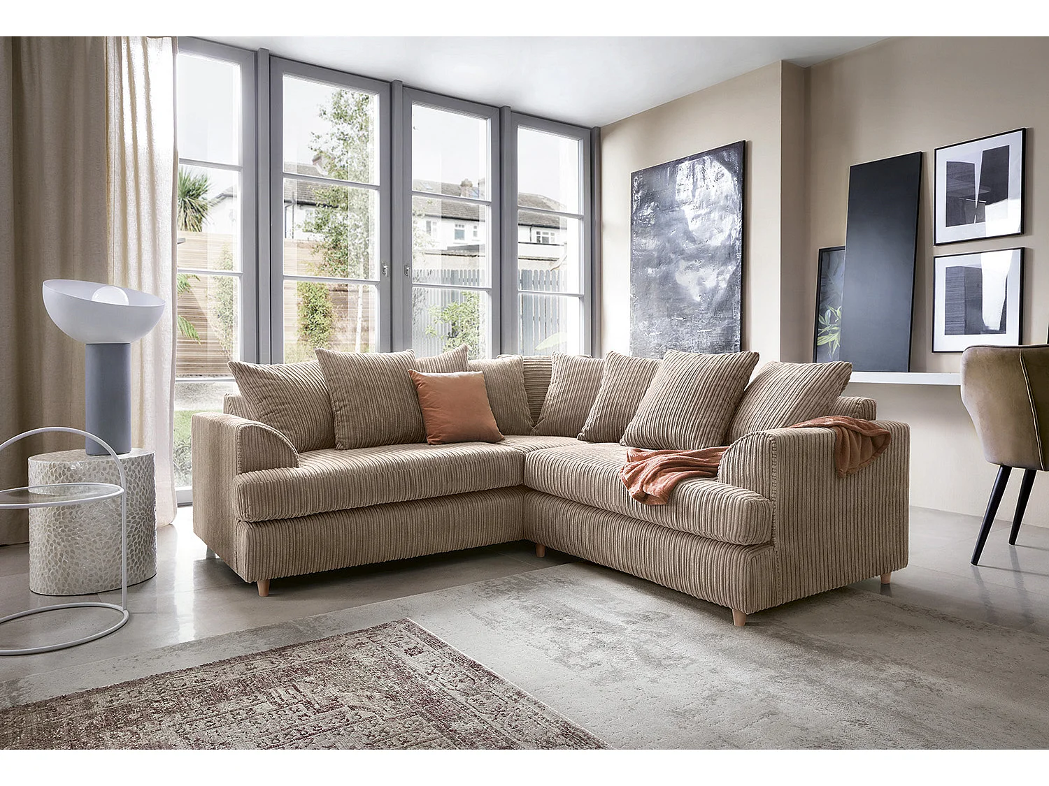 Ferguson Fabric Corner Sofa in Brown Cord Chenille