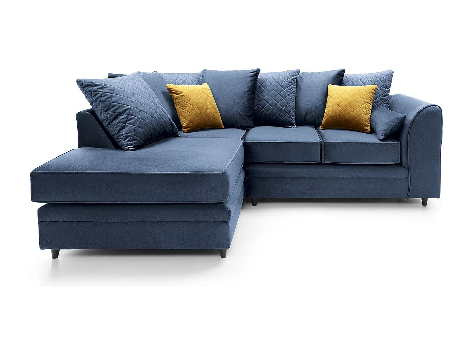 Chicago Velvet Left Facing Corner Sofa in Dark Blue