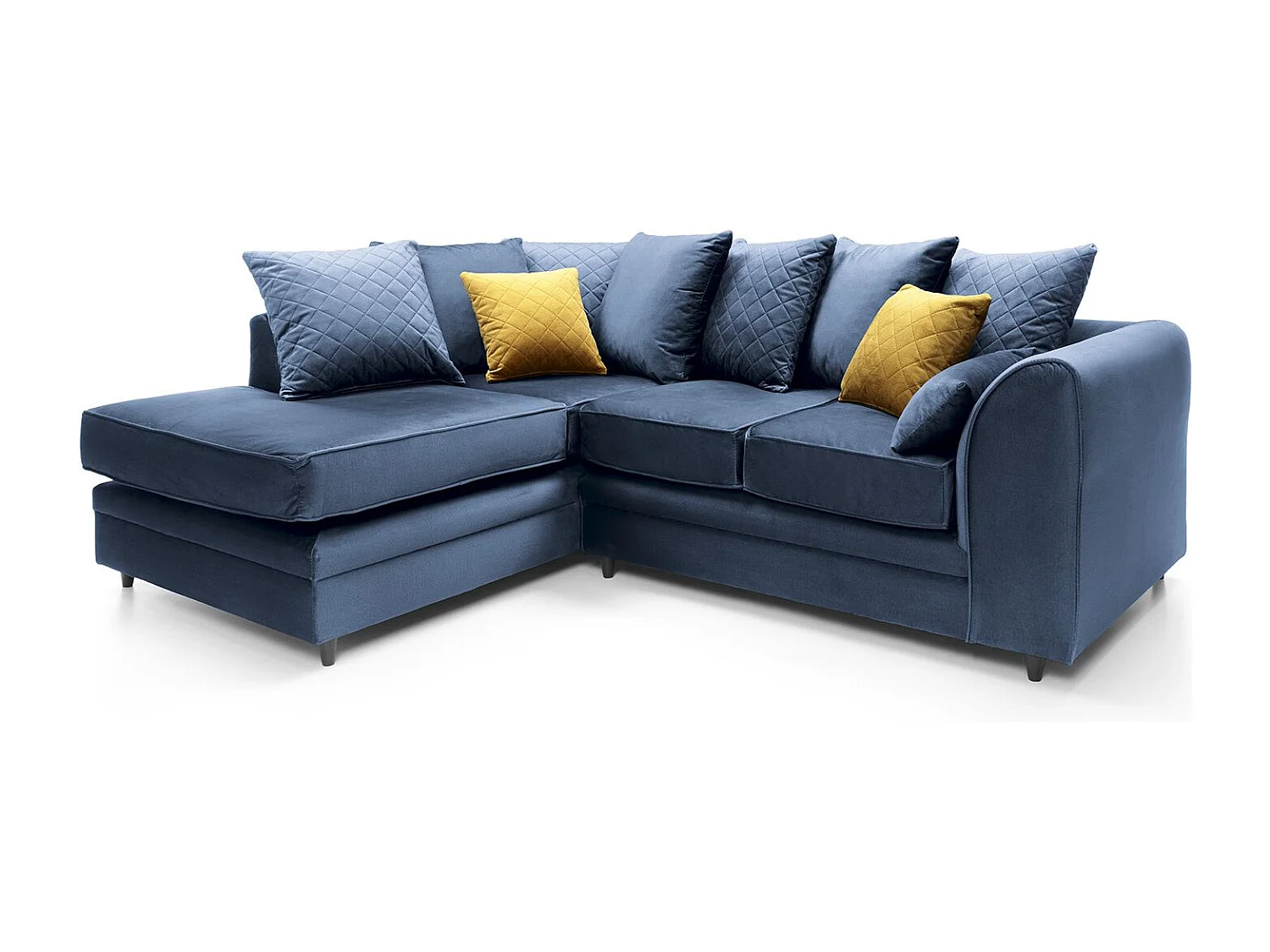 Chicago Velvet Left Facing Corner Sofa in Dark Blue