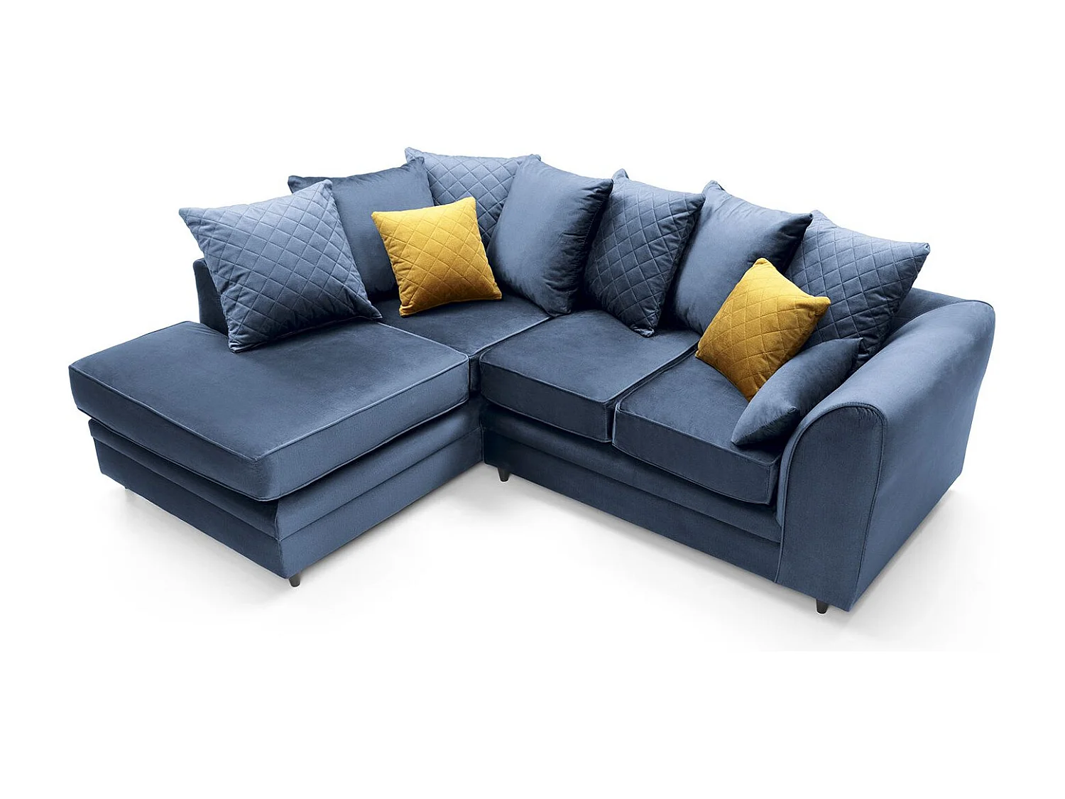 Chicago Velvet Left Facing Corner Sofa in Dark Blue