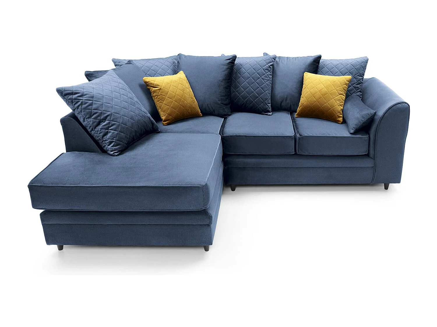 Chicago Velvet Left Facing Corner Sofa in Dark Blue