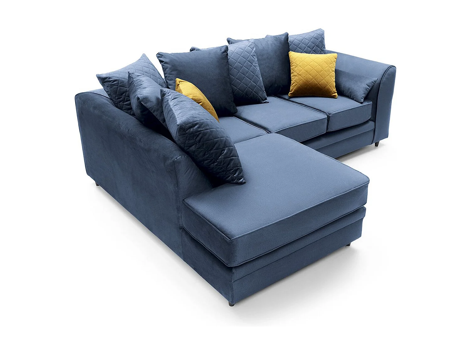 Chicago Velvet Left Facing Corner Sofa in Dark Blue