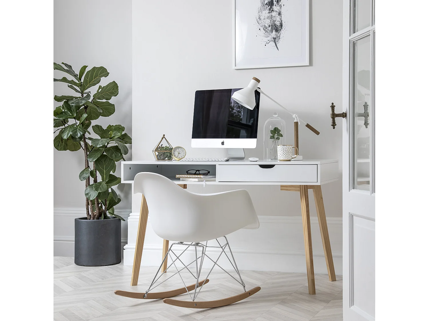 Noa & Nani Ludvig Office Desk Computer Table in White and Natural Pine
