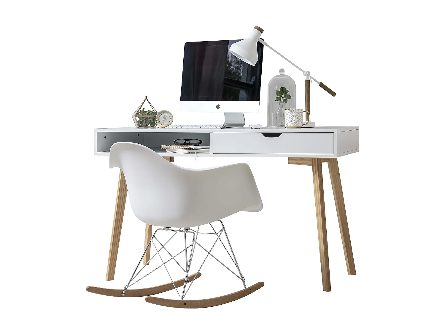 Noa & Nani Ludvig Office Desk Computer Table in White and Natural Pine