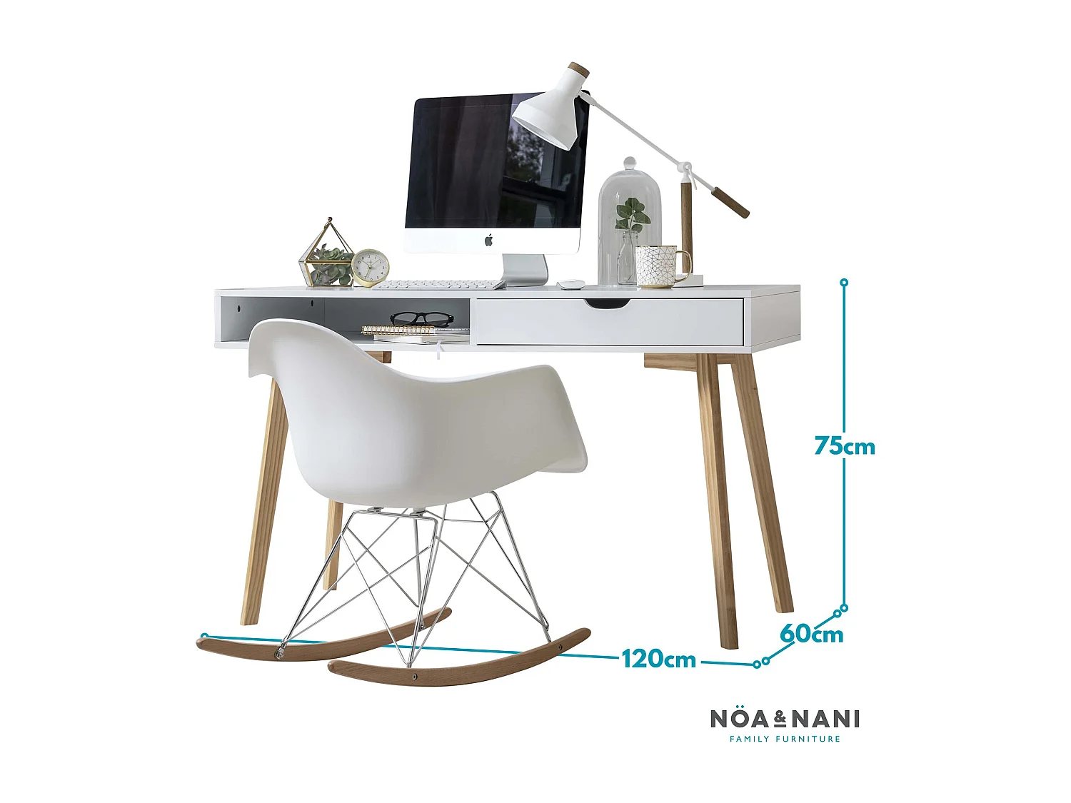 Noa & Nani Ludvig Office Desk Computer Table in White and Natural Pine