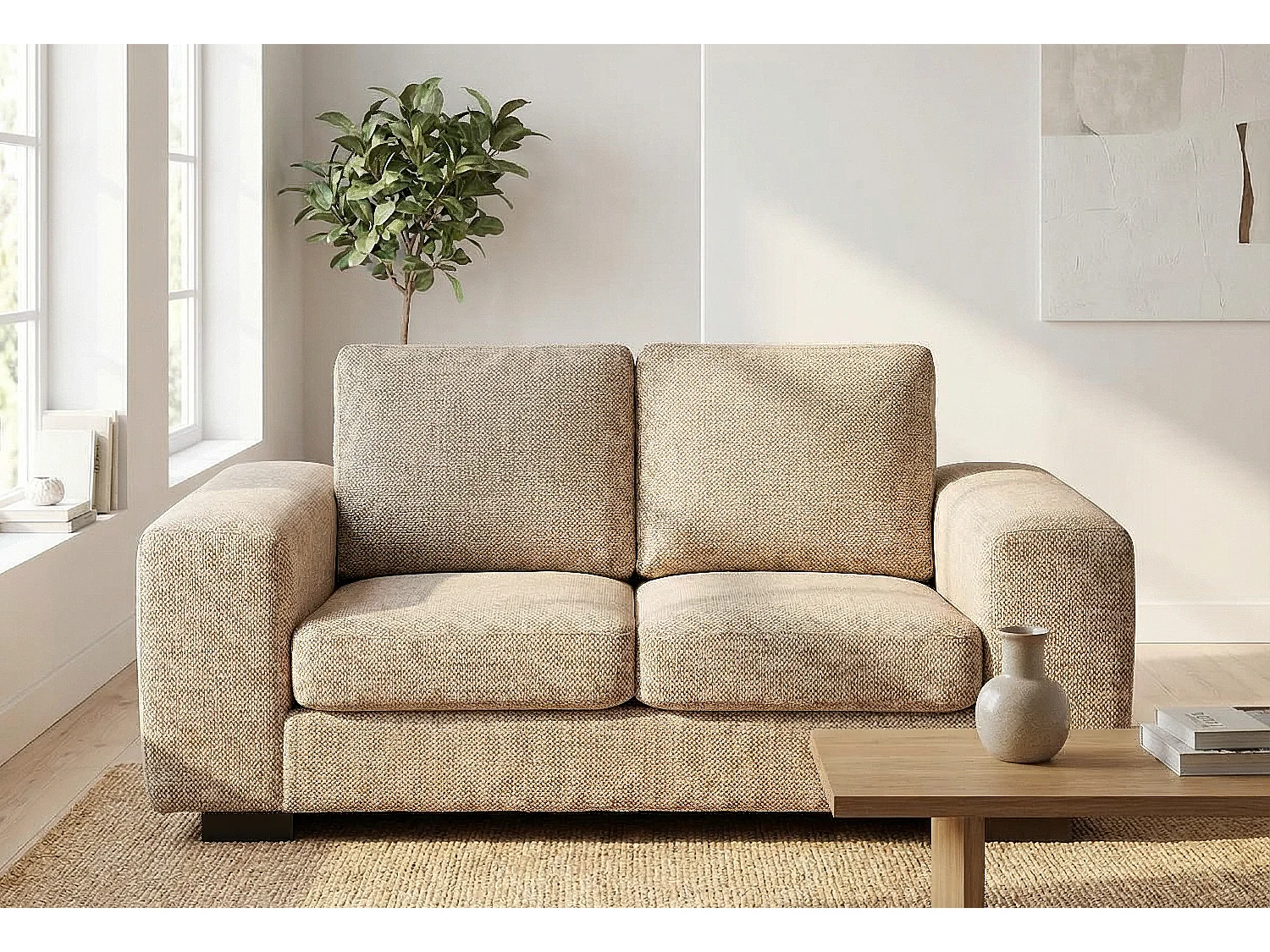 Boston Basket Weave 2 Seater Sofa in Beige
