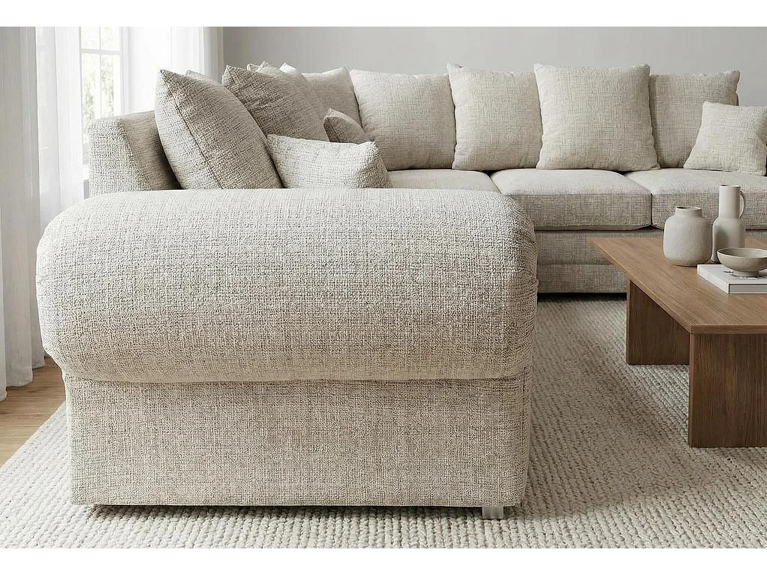 Verona Chenille Corner Sofa with Deep Seats and Angular Arms in Stone Grey