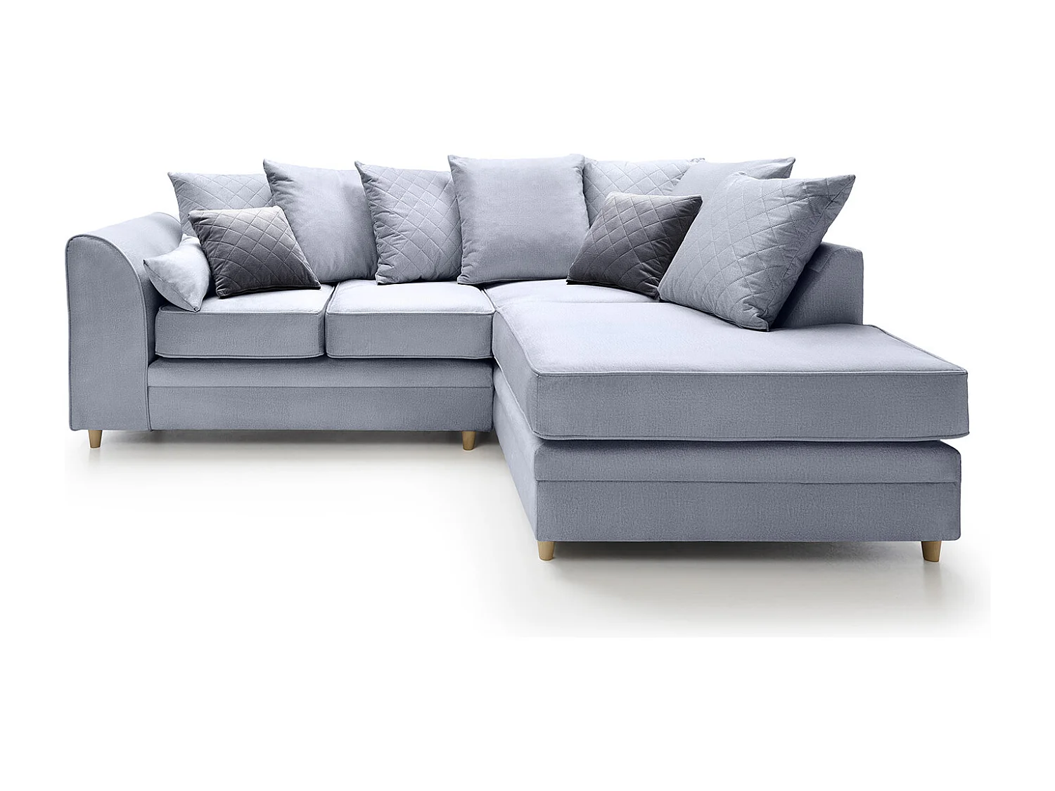 Chicago Velvet Right Facing Corner Sofa in Silver Blue