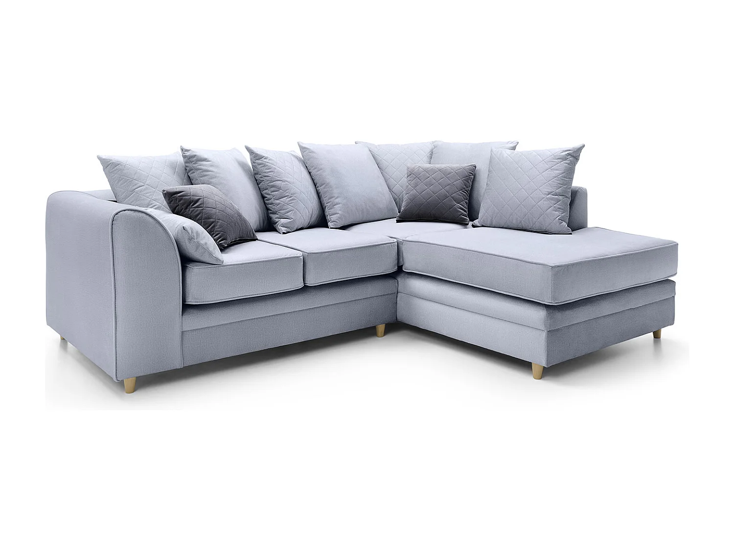 Chicago Velvet Right Facing Corner Sofa in Silver Blue