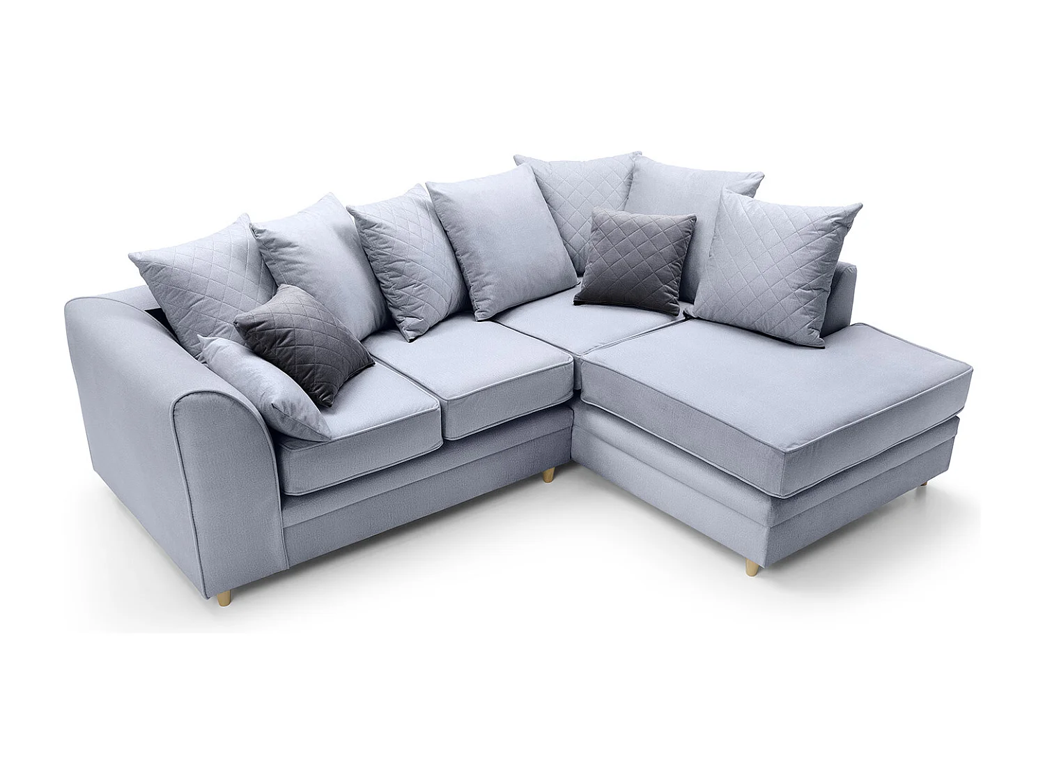 Chicago Velvet Right Facing Corner Sofa in Silver Blue
