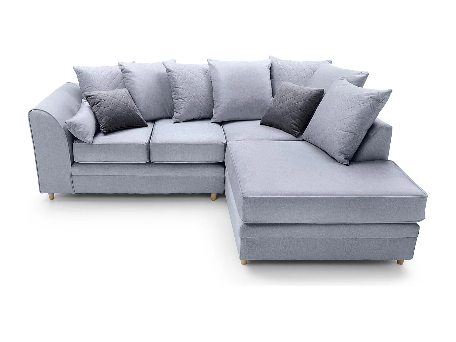 Chicago Velvet Right Facing Corner Sofa in Silver Blue