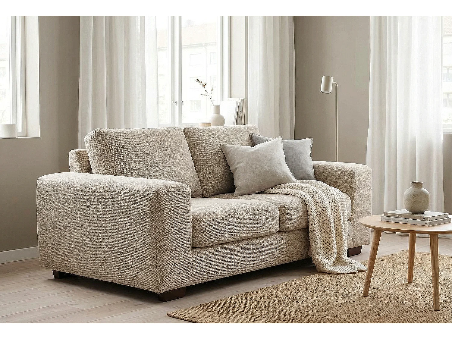 Boston Basket Weave 3 Seater Sofa in Cream