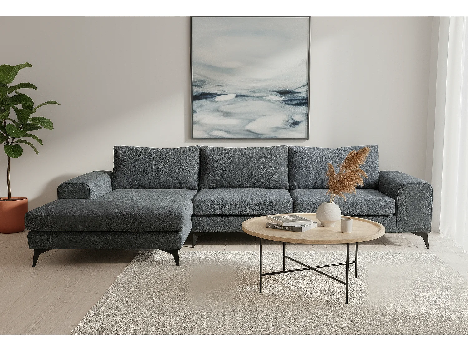 Venice Basket Weave Corner Sofa Left Facing in Light Blue