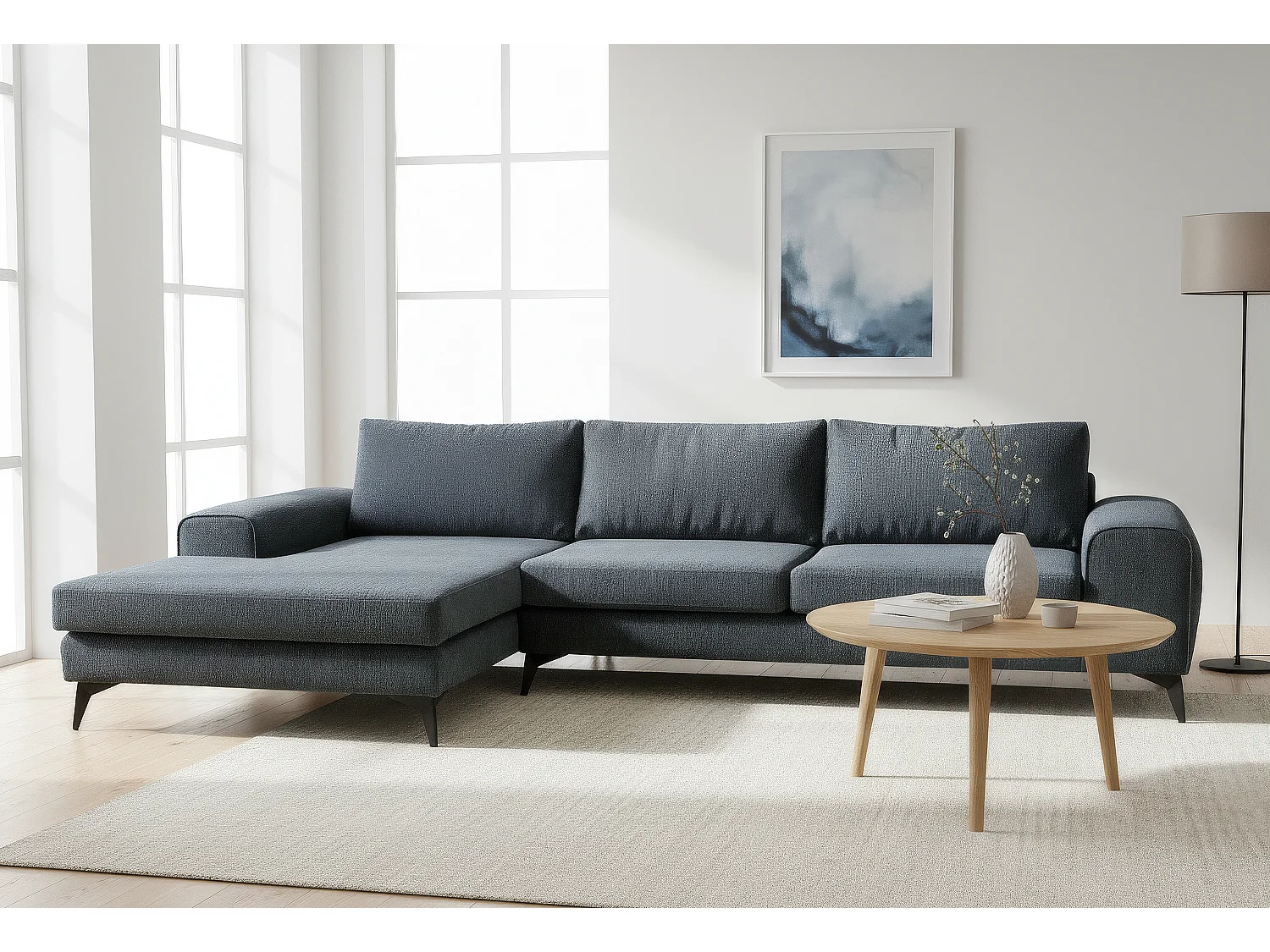 Venice Basket Weave Corner Sofa Left Facing in Light Blue