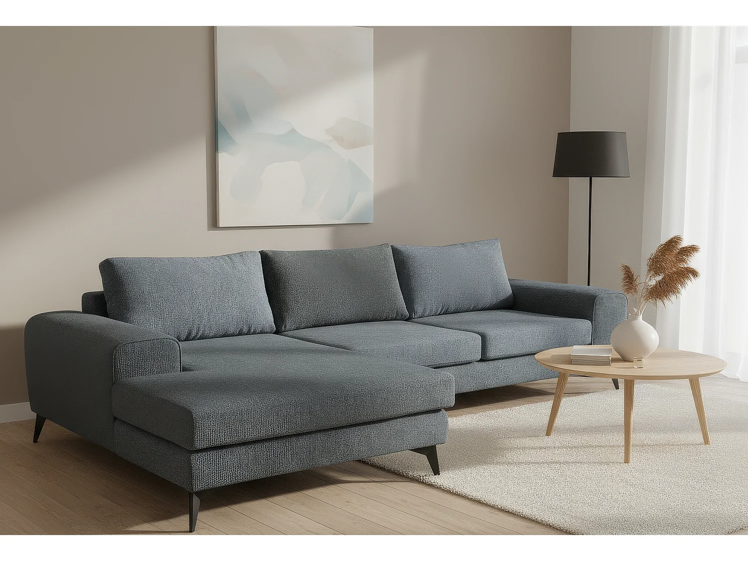 Venice Basket Weave Corner Sofa Left Facing in Light Blue