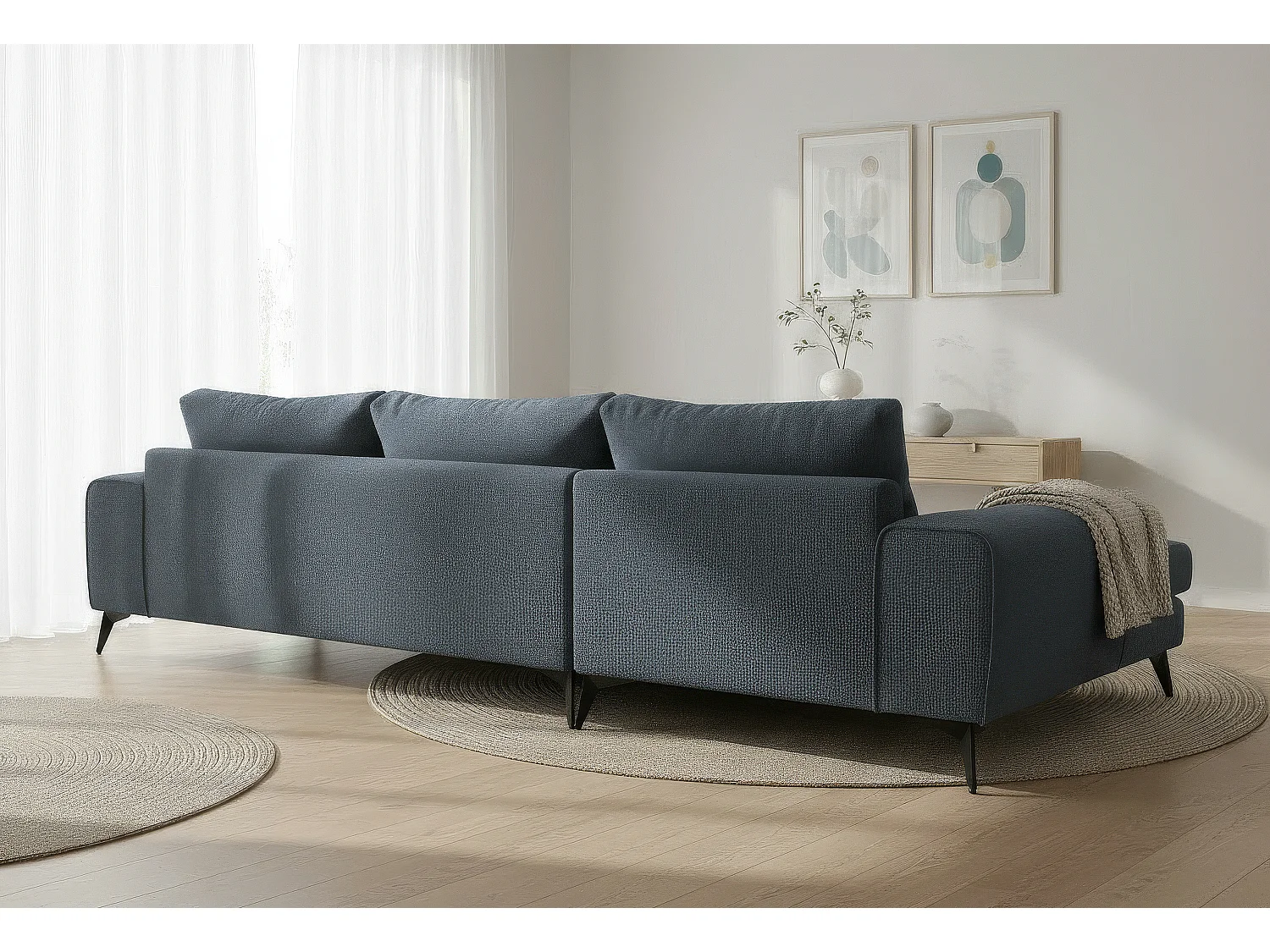 Venice Basket Weave Corner Sofa Left Facing in Light Blue
