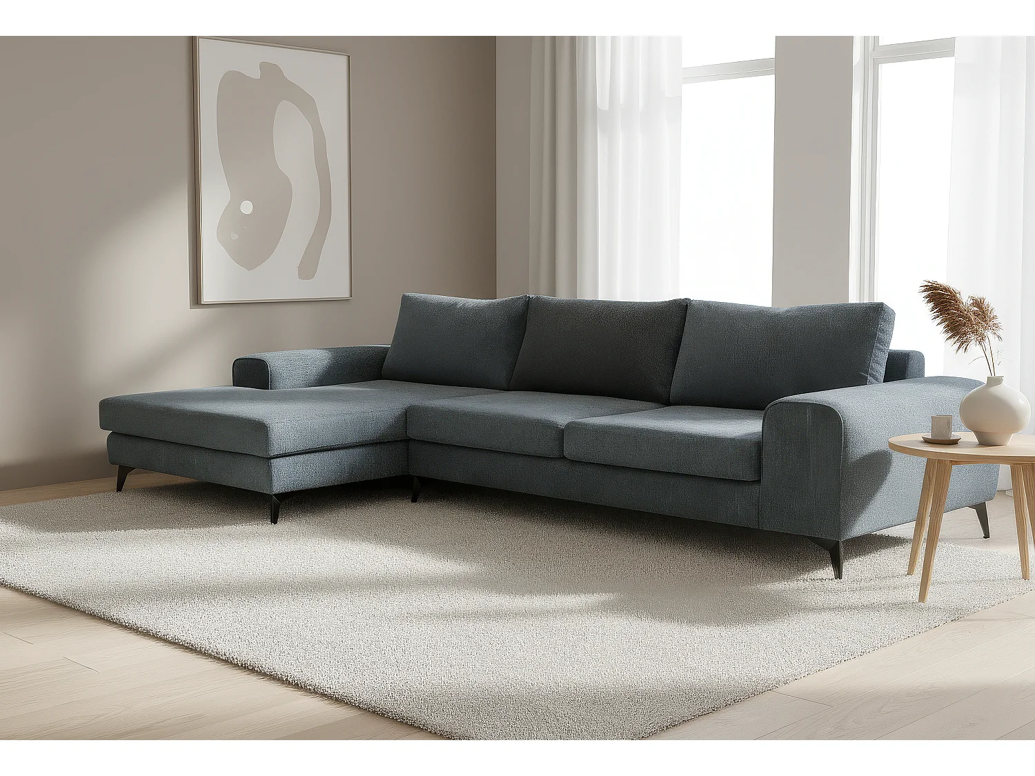 Venice Basket Weave Corner Sofa Left Facing in Light Blue