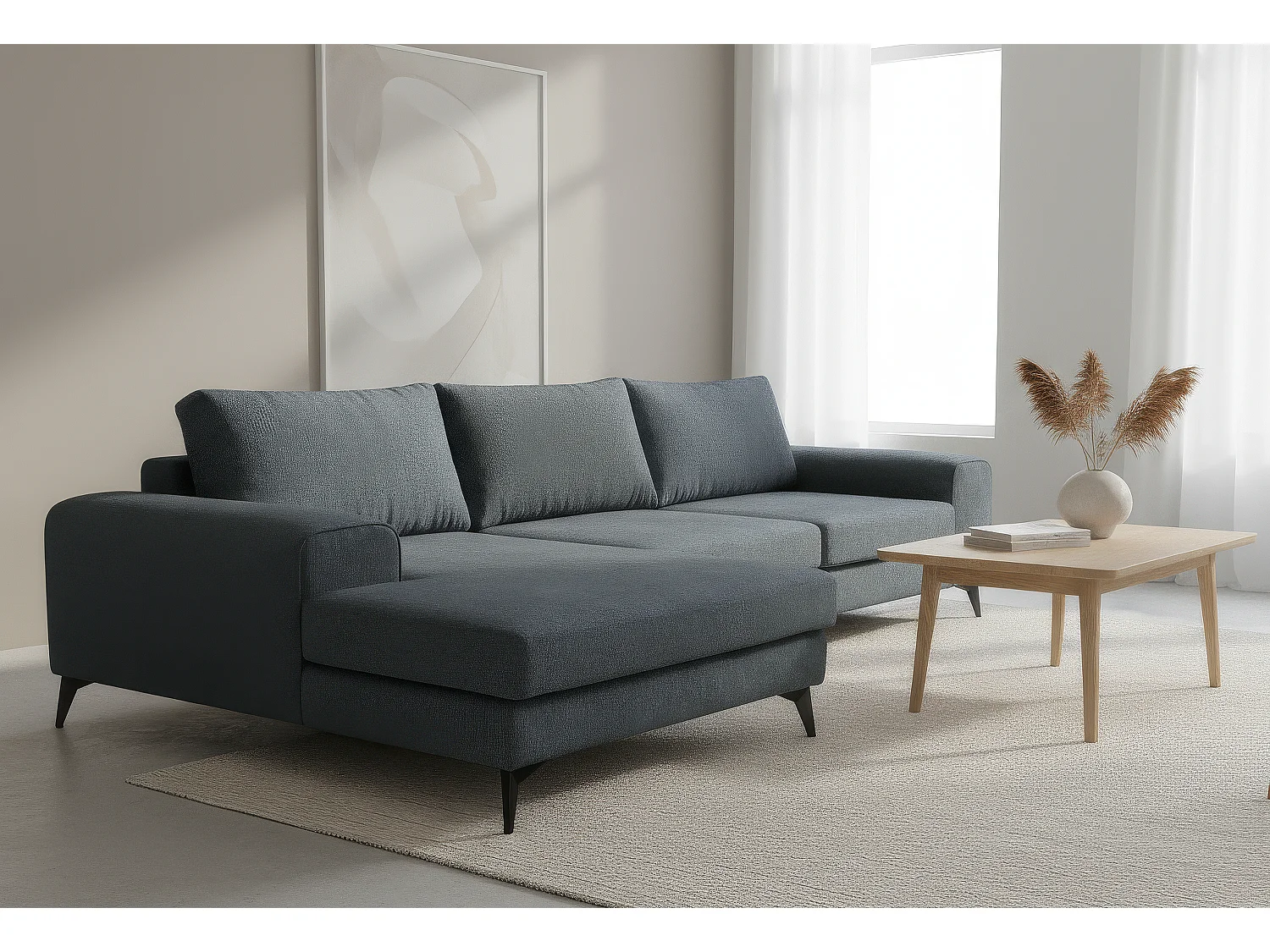 Venice Basket Weave Corner Sofa Left Facing in Light Blue