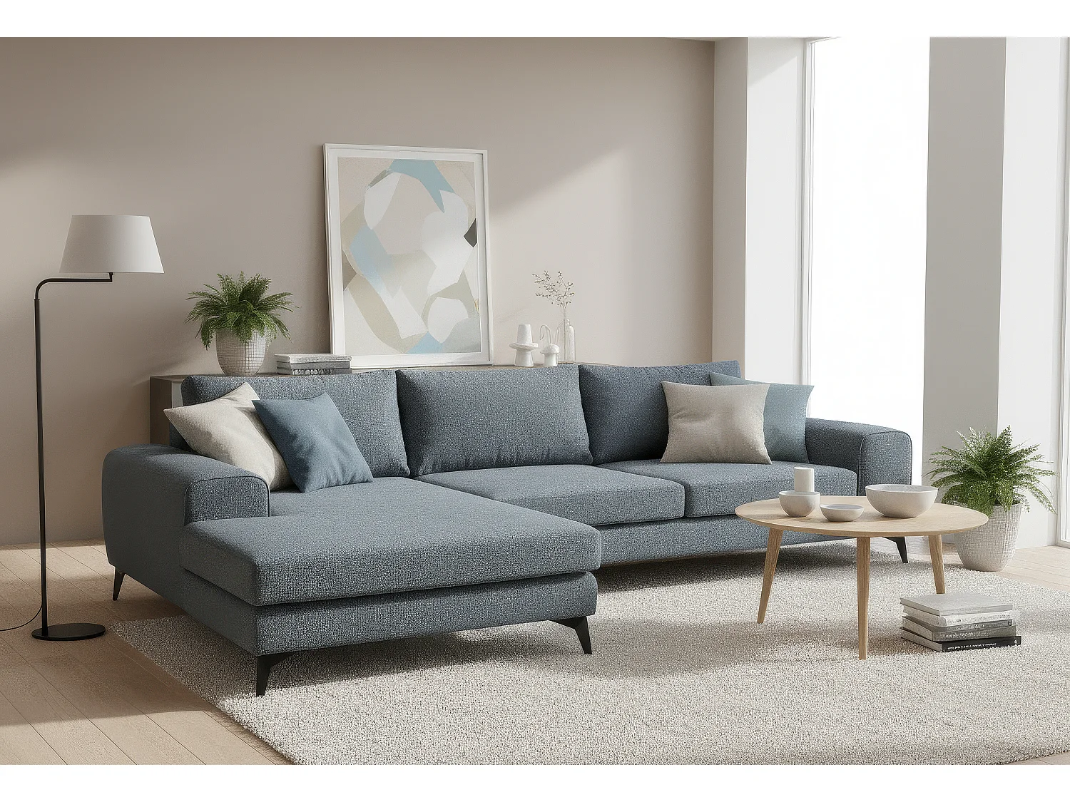 Venice Basket Weave Corner Sofa Left Facing in Light Blue