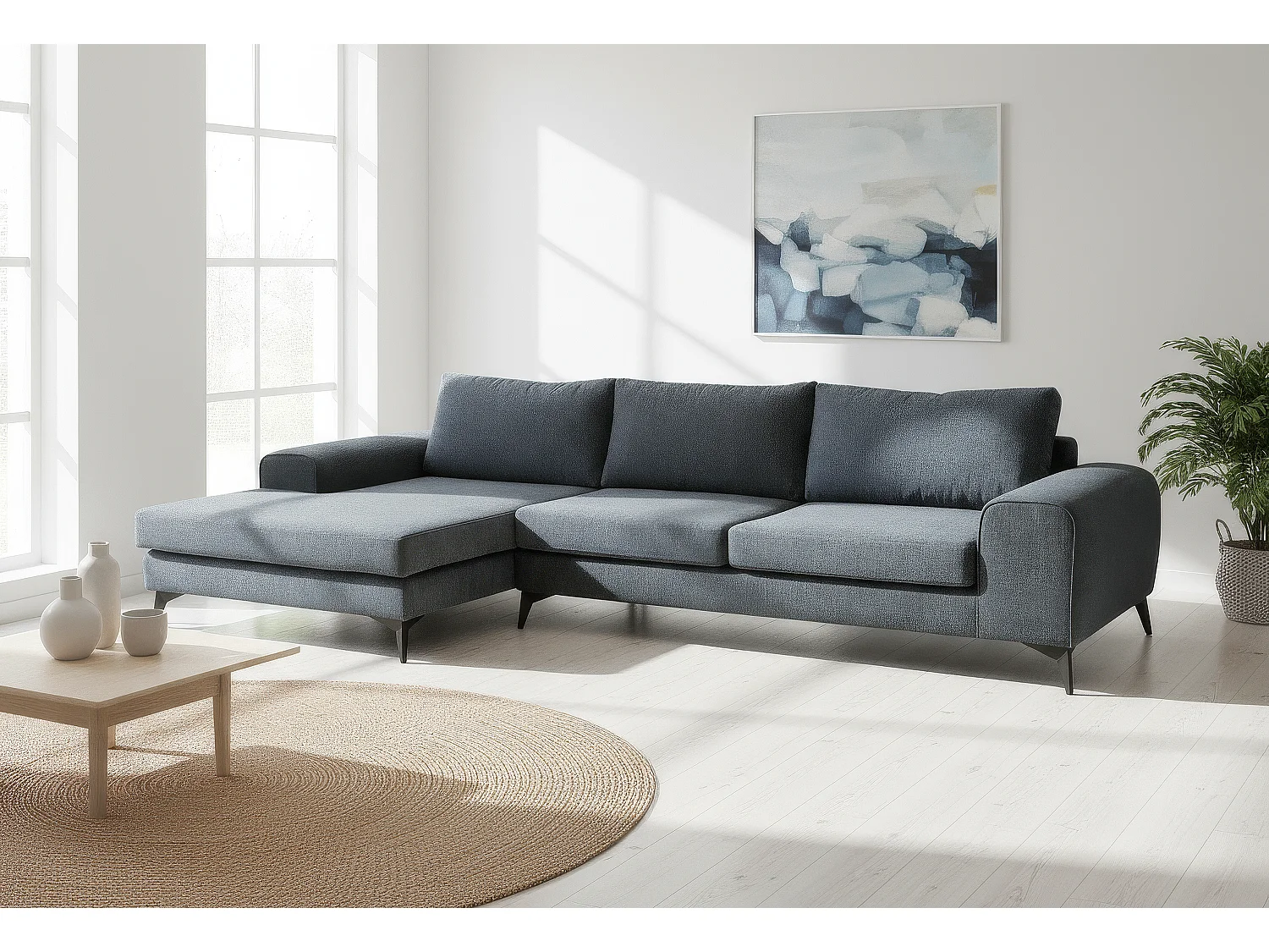 Venice Basket Weave Corner Sofa Left Facing in Light Blue