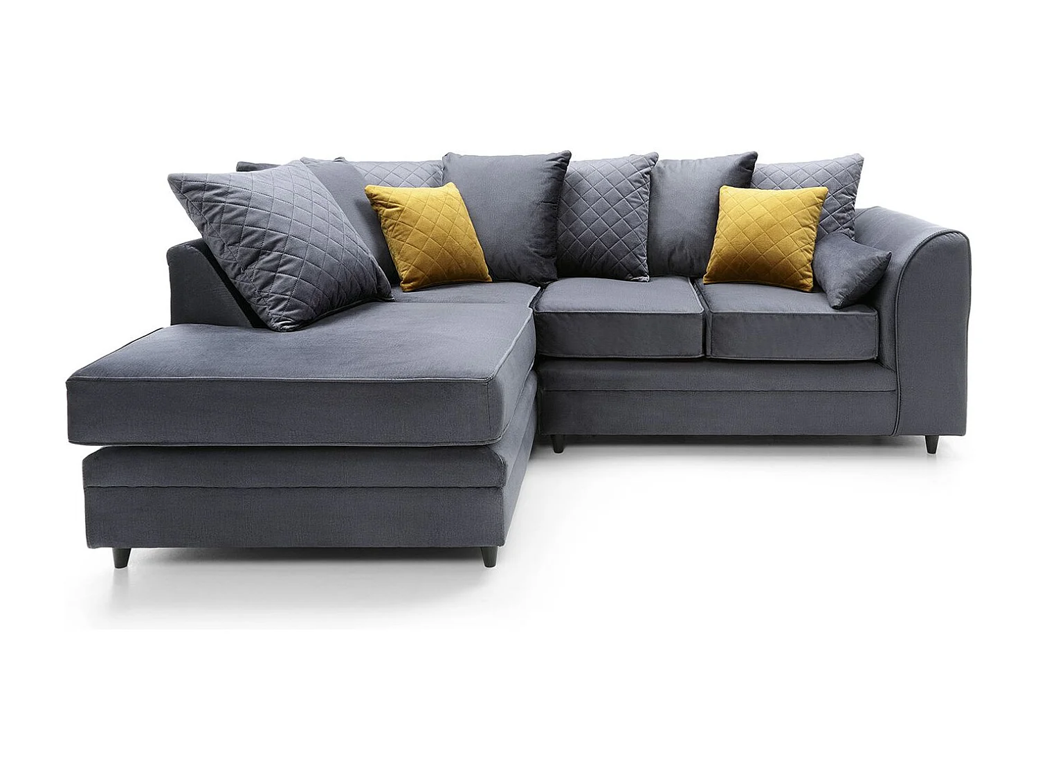 Chicago Velvet Left Facing Corner Sofa in Dark Grey