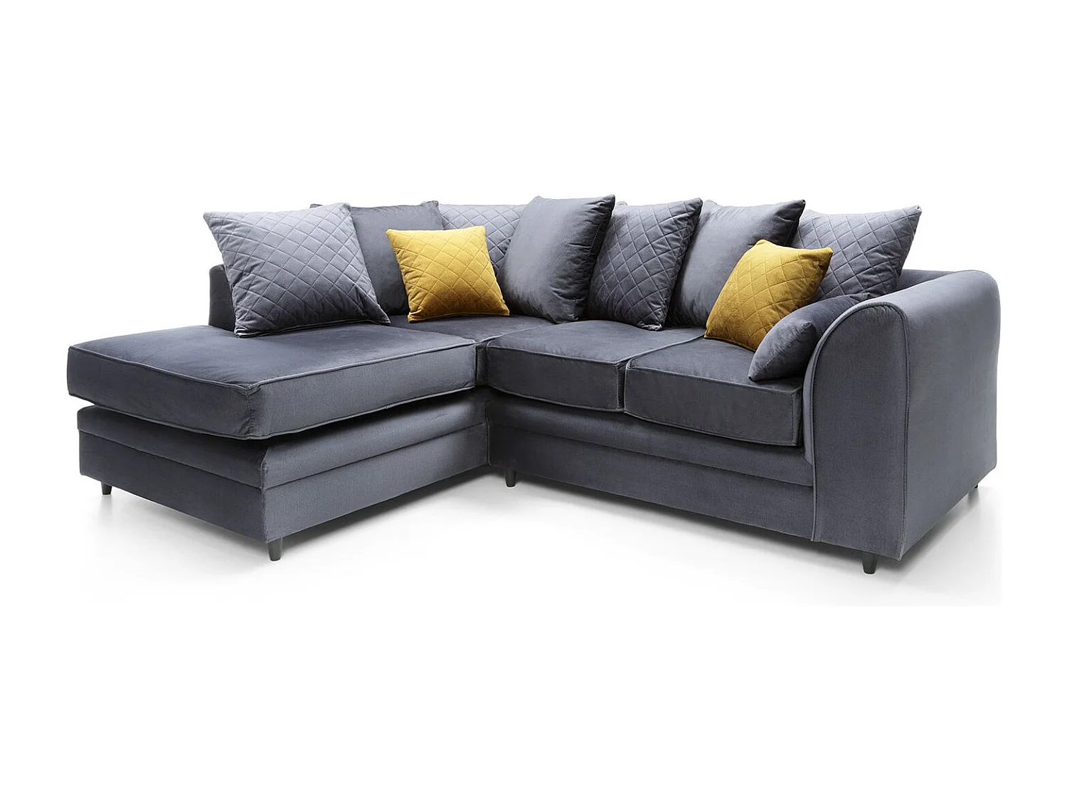 Chicago Velvet Left Facing Corner Sofa in Dark Grey