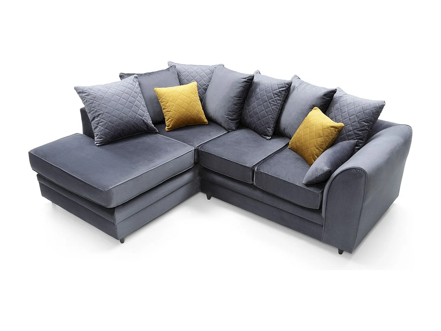 Chicago Velvet Left Facing Corner Sofa in Dark Grey