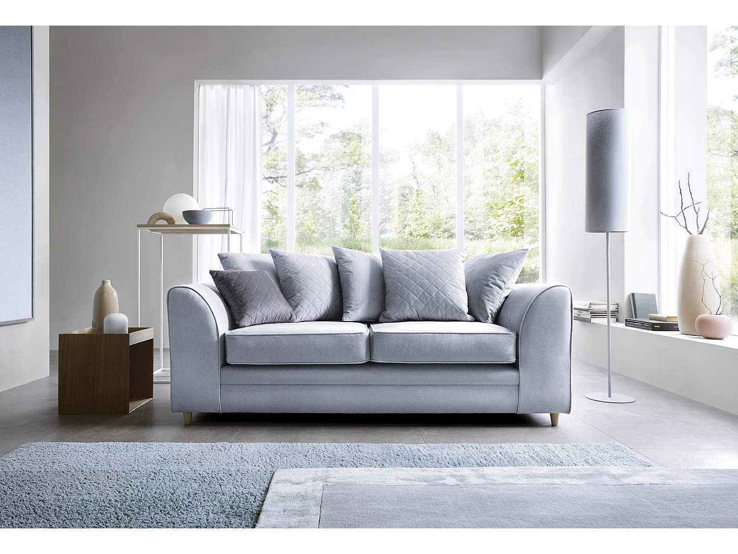 Chicago Velvet 3 Seater Sofa in Silver Blue