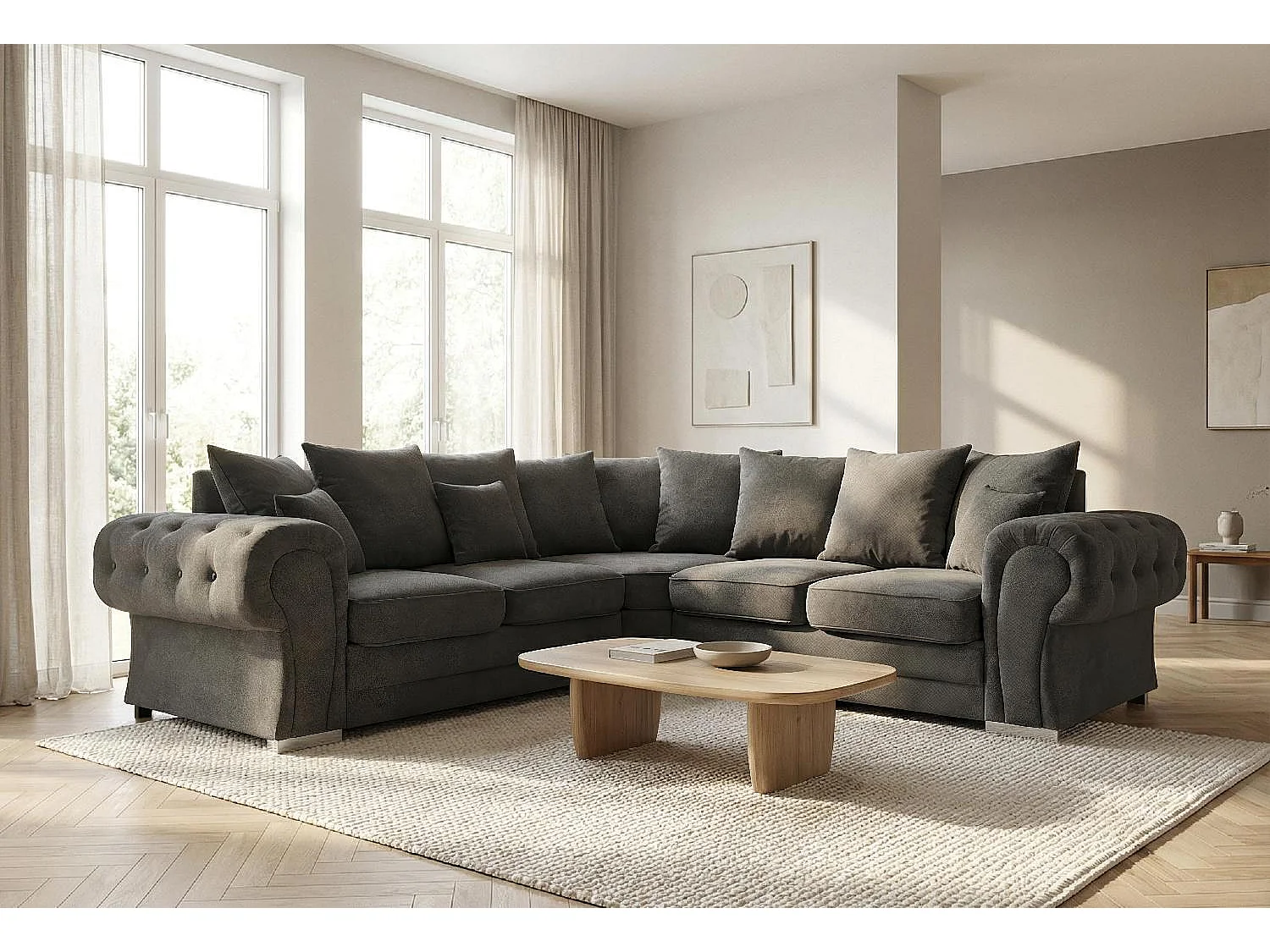 Verona Corner Sofa in Dark Grey Linen Fabric