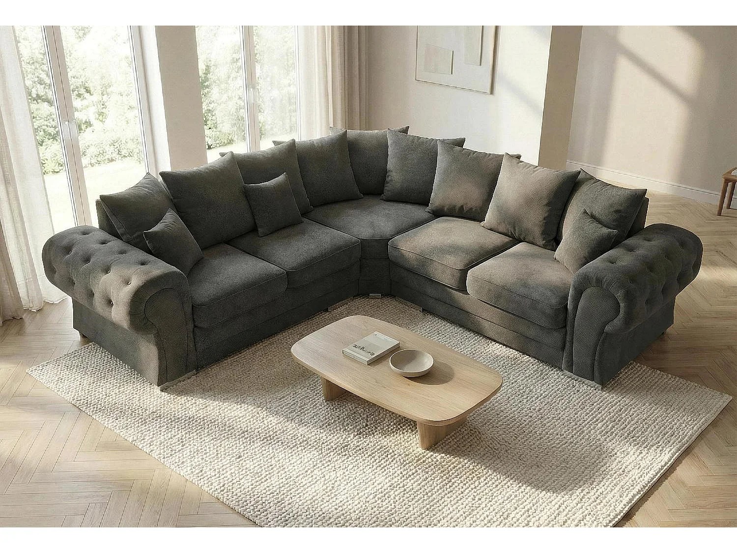 Verona Corner Sofa in Dark Grey Linen Fabric